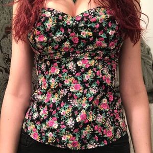 Guess floral print corset style tube top